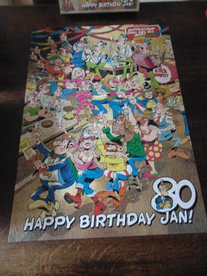 Jan van Haasteren Puzzel Happy Birthday Jan 80 1000 st., Hobby en Vrije tijd, Denksport en Puzzels, Zo goed als nieuw, Legpuzzel