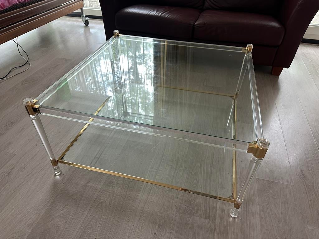Glazen messing salontafel, 100 tot 150 cm, Minder dan 50 cm, Rechthoekig, 50 tot 100 cm