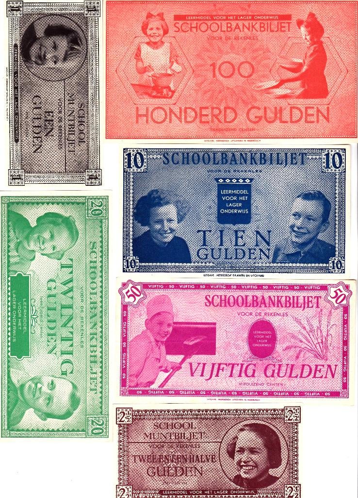 SCHOOLGELD 100 - 50 - 20 -10 - 2 - 1 GULDEN VOOR DE REKENLES, Ophalen of Verzenden, 10 gulden