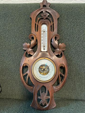 Antieke Houten Barometer met Thermometer beschikbaar voor biedingen