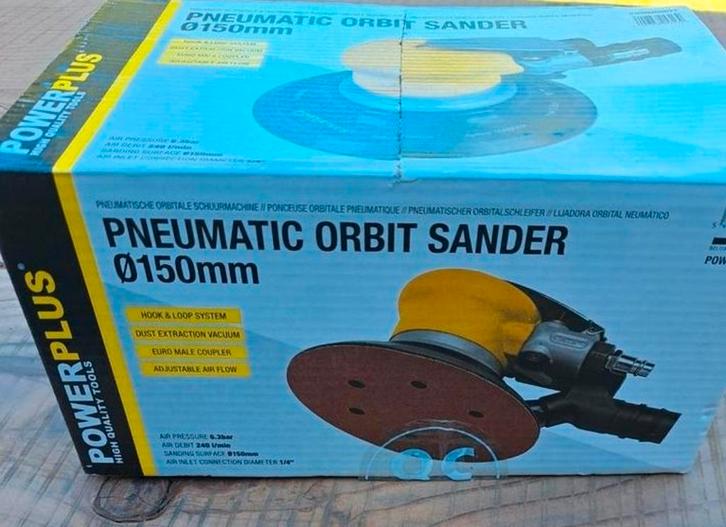 Powerplus Pneumatische Schuurmachine Ø150mm, Doe-het-zelf en Verbouw, Gereedschap | Schuurmachines, Zo goed als nieuw, Excentrische schuurmachine