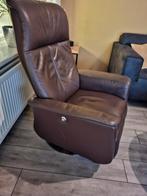 Echt lederen relax draaifauteuil met uitklapbare voetenbank, Huis en Inrichting, Fauteuils, Ophalen, Gebruikt, 75 tot 100 cm, Metaal