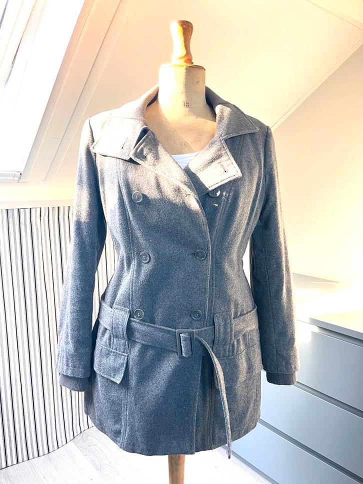 Laura Scott Grijze wol/viscose Jas Maat 46, Kleding | Dames, Jassen | Zomer, Gedragen, Maat 46/48 (XL) of groter, Grijs, Ophalen of Verzenden