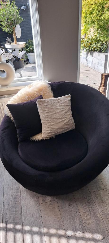 Ronde Velvet Draaifauteuil - Zwart Groot Model, Huis en Inrichting, Fauteuils, Zo goed als nieuw, Stof, 100 tot 125 cm, 75 tot 100 cm