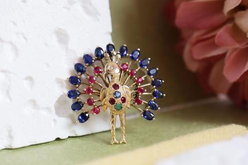 14 Karaat Pauw Hanger met Edelstenen, Sieraden, Tassen en Uiterlijk, Kettinghangers, Zo goed als nieuw, Goud, Goud, Overige voorstellingen