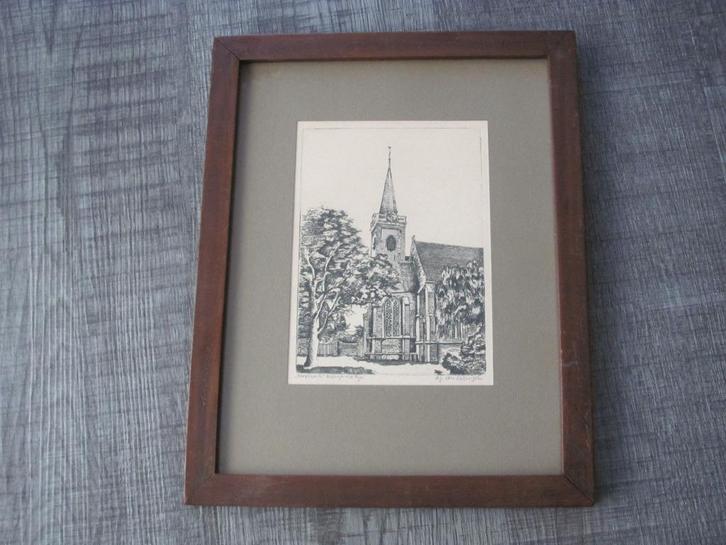 Dorpskerk Katwijk aan de Rijn - ets van D.J. van Catwijck, Antiek en Kunst, Kunst | Etsen en Gravures, Ophalen of Verzenden