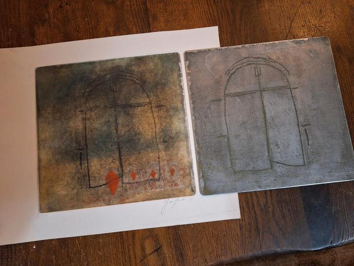 Ets en etsplaat - Abstracte Kunst, Antiek en Kunst, Kunst | Etsen en Gravures, Ophalen of Verzenden