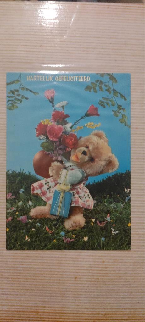 Vintage Wenskaart - Hartelijk Gefeliciteerd Teddybeer, Antiek en Kunst, Curiosa en Brocante, Ophalen of Verzenden