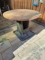 Ronde eettafel massief hout 115cm 4 cm dik. Stalen onderstel, Ophalen, Zo goed als nieuw