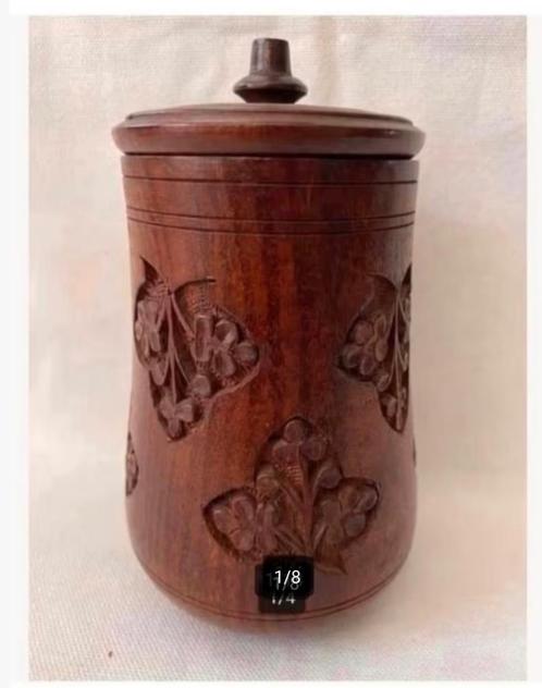4 x Mooie Indonesische houten potten, bewerkt, pr.p.stuk, Antiek en Kunst, Kunst | Beelden en Houtsnijwerken, Ophalen of Verzenden