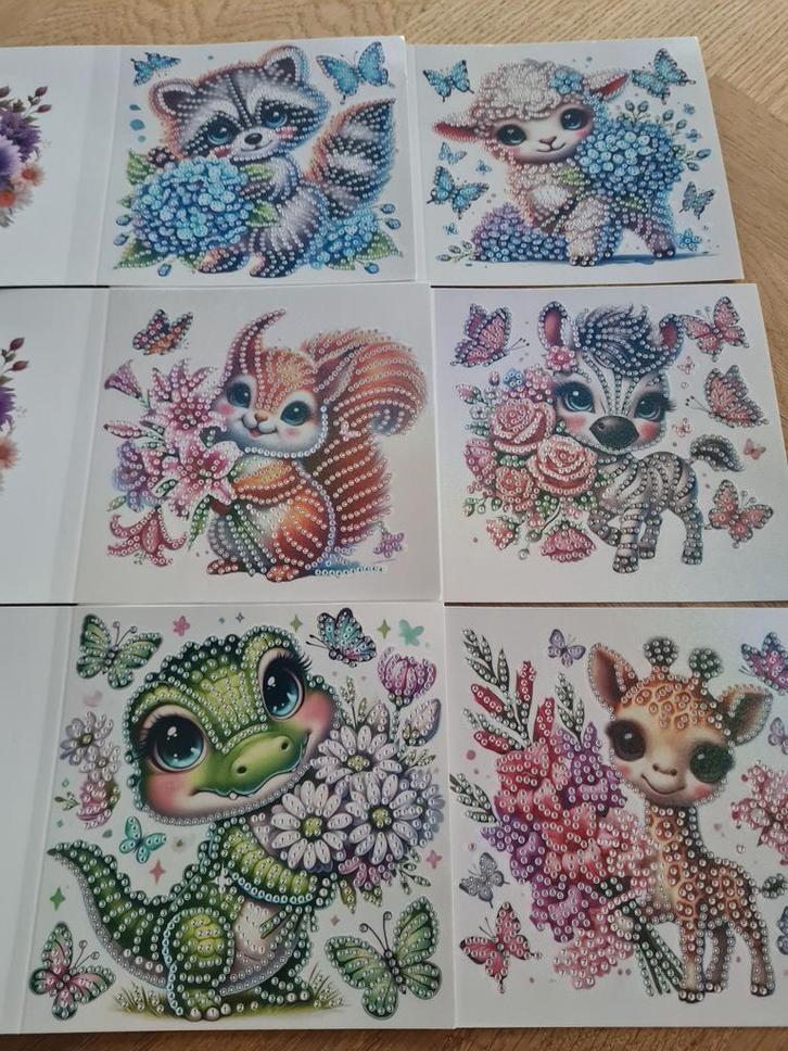 Kaartenset Diamond Painting dieren - 6 stuks, Hobby en Vrije tijd, Kaarten | Zelf maken, Nieuw, Ophalen of Verzenden