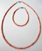 Setje van een ketting en armband in zalm, oranje en zilver, Ophalen of Verzenden, Nieuw, Oranje