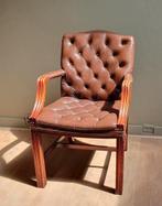 Chesterfield bruin leren fauteuils, Ophalen, Gebruikt, Minder dan 75 cm, Hout