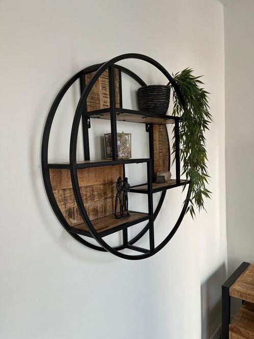 Wandrek Rond – Mangohout & Metaal – 80 cm, Huis en Inrichting, Woonaccessoires | Wanddecoraties, Zo goed als nieuw, Ophalen