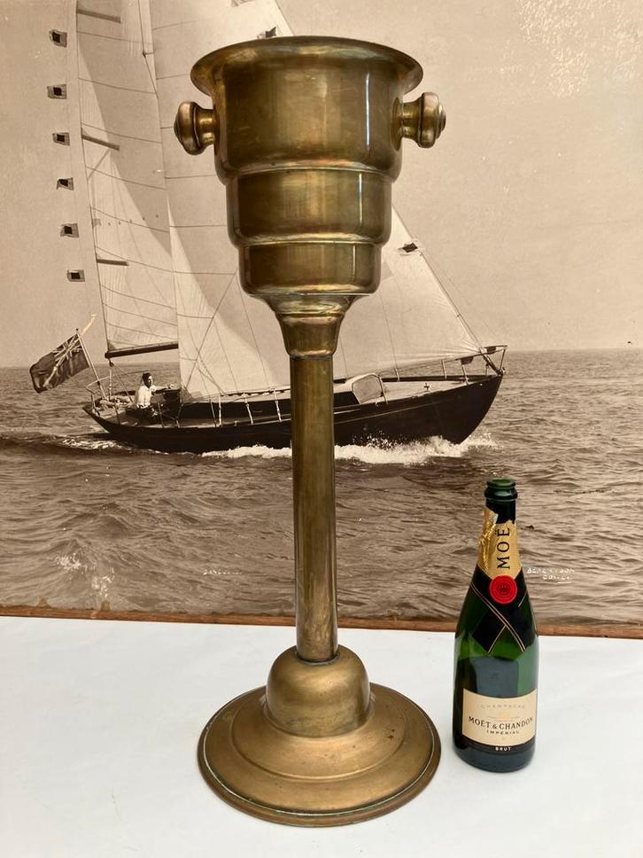 staande wijnkoeler/champagne-emmer op voet, messing, Huis en Inrichting, Woonaccessoires | Overige, Gebruikt, Ophalen