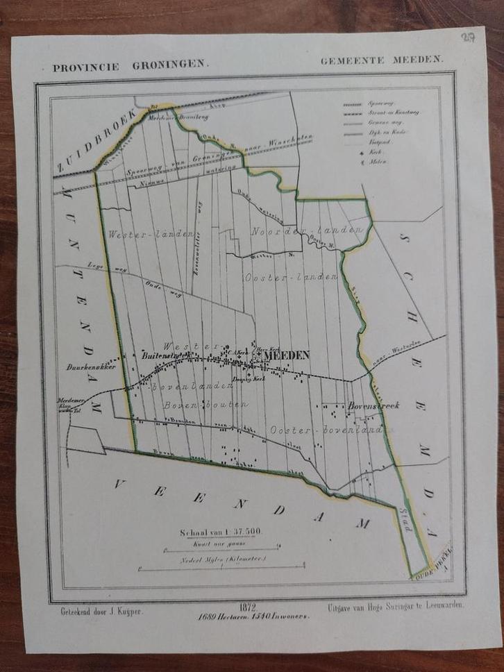 27 / Gemeente Meeden Groningen Litho uit 1867 van J. Kuyper, Antiek en Kunst, Kunst | Litho's en Zeefdrukken, Ophalen of Verzenden