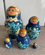 Matroesjka Baboesjka set hout 5 delig blauw bloemen goud, Ophalen of Verzenden, Zo goed als nieuw