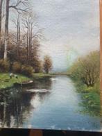 2 jongens waterkant roeiboot Hollands Landschap G J Stol, Antiek en Kunst, Ophalen