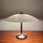 Giso tafellamp mat chroom met glazen schaal, Huis en Inrichting, Lampen | Tafellampen, Gispen, Art deco, Glas, Tafellamp