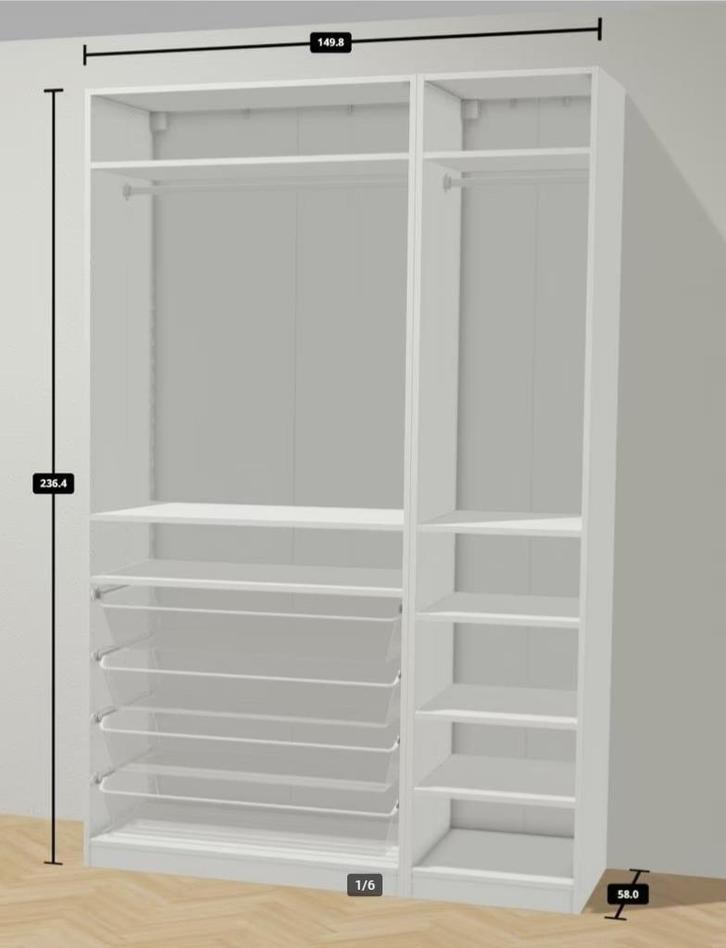 Ikea Pax-Kast wit (236hoogx58diep), Huis en Inrichting, Kasten | Kledingkasten, Gebruikt, 200 cm of meer, 150 tot 200 cm, 50 tot 75 cm