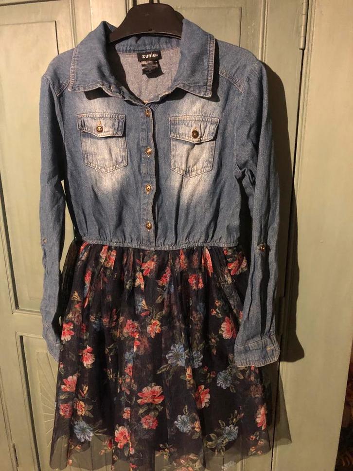 Zunie spijkerjurk tule rok  feestdagen!, Kinderen en Baby's, Kinderkleding | Maat 140, Nieuw, Meisje, Jurk of Rok, Ophalen of Verzenden