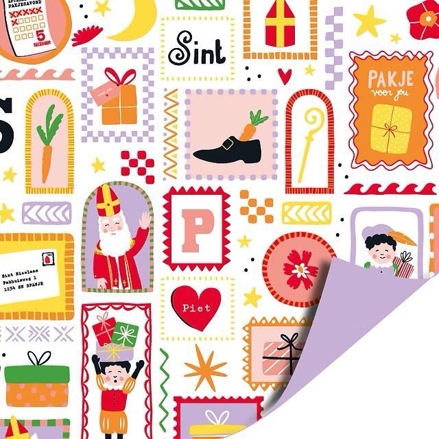 Cadeaupapier sint en piet - 2m x 70cm, Diversen, Cadeaupapier, Nieuw, Ophalen of Verzenden