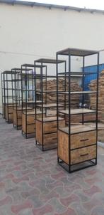 Industrieel mangohouten boekenkast, 100x200x40cm, Nieuw, 25 tot 50 cm, 100 tot 150 cm, Metaal