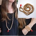 Lichtgewicht Japa Mala Tulsi met 108 houten kralen halssnoer, Ophalen of Verzenden, Nieuw, Beige, Overige materialen