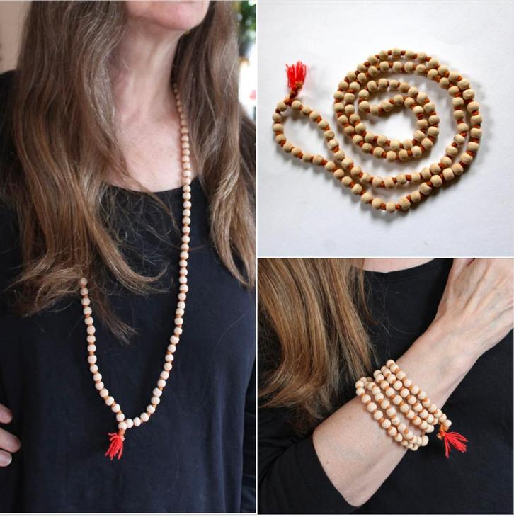 Lichtgewicht Japa Mala Tulsi met 108 houten kralen halssnoer, Sieraden, Tassen en Uiterlijk, Kettingen, Nieuw, Overige materialen
