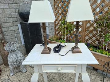 mooie set bronskleurige vintage tafellampen grebroken wit + beschikbaar voor biedingen