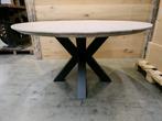 Ronde Eikenhouten tafel incl matrix onderstel zwart