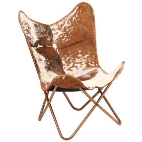 Vlinderstoel Bruin/Wit, Geitenleer. Gratis verzending in NL., Huis en Inrichting, Stoelen, Nieuw, Eén, Leer, Metaal, Overige materialen