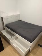 BRIMNES bedframe met opbergruimte en hoofdbord 140x200, Huis en Inrichting, Ophalen, Gebruikt, Wit, Tweepersoons