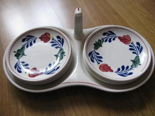 Boerenbont petit four houder met bordjes Boerenbond, Huis en Inrichting, Keuken | Servies, Gebruikt, Schaal of Schalen, Boerenbont