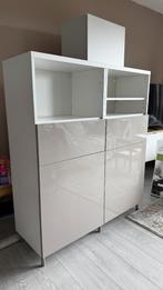 BESTÅ Kast met beige hoogglans deuren , 120x42x129 cm, Ophalen, Besta, Gebruikt, 100 tot 150 cm