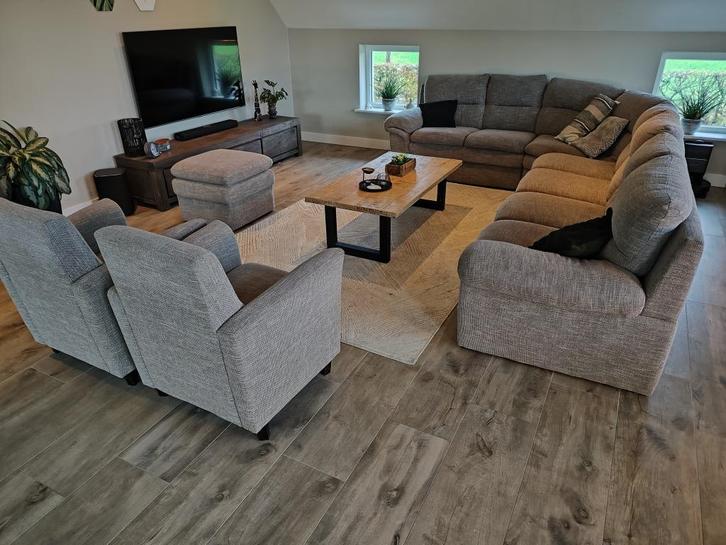 Complete zithoek te koop, Huis en Inrichting, Banken | Bankstellen, Gebruikt, Hoekbank, Vierpersoons of meer, 300 cm of meer, 150 cm of meer