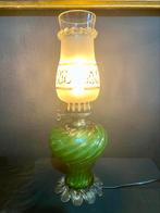 Schattig groen antiek oud olie lampje. Art Nouveau., Ophalen of Verzenden, Gebruikt, Glas, Minder dan 50 cm