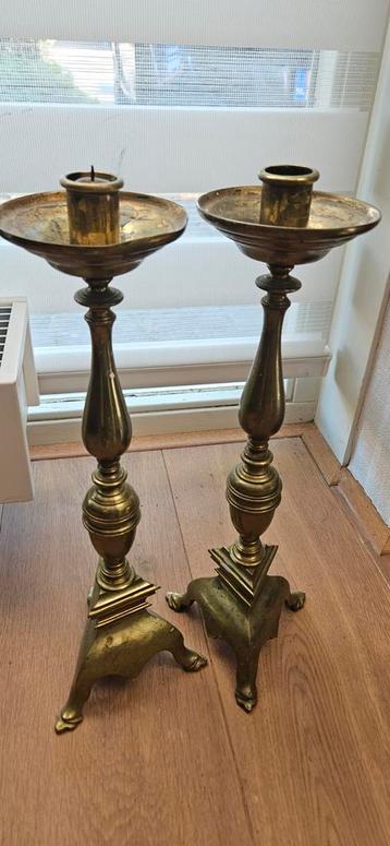 Antieke Messing Kandelaars - Set van 2 40 cm beschikbaar voor biedingen