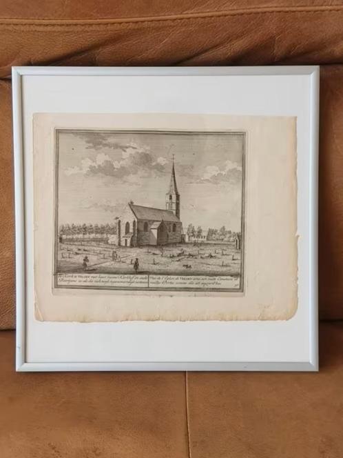 orig. gravure kerk te  Velsen 1729 Kennemerlant H. de Leth, Antiek en Kunst, Kunst | Etsen en Gravures, Ophalen