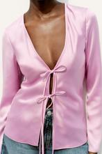 Dames Zara zijdeachtige bloes blouse strikken roze satijn M, Zara, Ophalen of Verzenden, Zo goed als nieuw, Roze