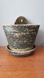 Vintage berkenbast hangpot / wandpot, Tuin en Terras, Bloempotten, Gebruikt, Rond, Ophalen of Verzenden, Aardewerk