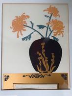 lino litho ? Japanse stijl 1984 New Jersey Chrisanten +goud, Antiek en Kunst, Ophalen of Verzenden