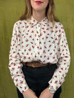 Vintage blouse, maat 42/44 - XL/XXL - rode bloemetjes - 90's, Beige, Maat 42/44 (L), Ophalen of Verzenden, Vintage