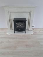 Natuurstenen schouw met elektrische kachel, Ophalen, Gebruikt, Vrijstaande haard, Elektrische haard