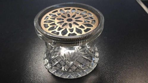 Antiek kristallen theelicht. Ruitjes/waaierslijpsel., Antiek en Kunst, Antiek | Glas en Kristal, Ophalen of Verzenden