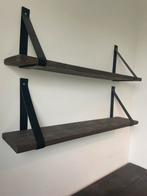2x Wandplank met leren dragers zwart bruin, Ophalen of Verzenden, Zo goed als nieuw