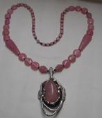 Rozenkwarts ketting met Dansk Smykkekunst hanger nr.1571, Met hanger, Verzenden, Zo goed als nieuw, Steen of Mineraal