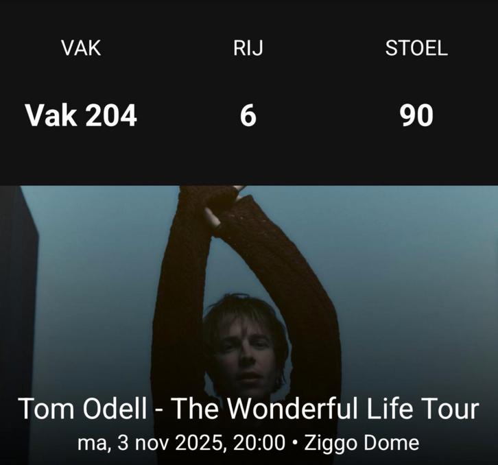 TICKETS TOM ODELL ZIGGO DOME 03/11/2025, Tickets en Kaartjes, Concerten | Pop, Drie personen of meer, November