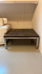 Salontafel, 1 m. bij 1 m, houten blad, staal onderstel, Gebruikt, Eenpersoons, 75 tot 100 cm, Ophalen of Verzenden