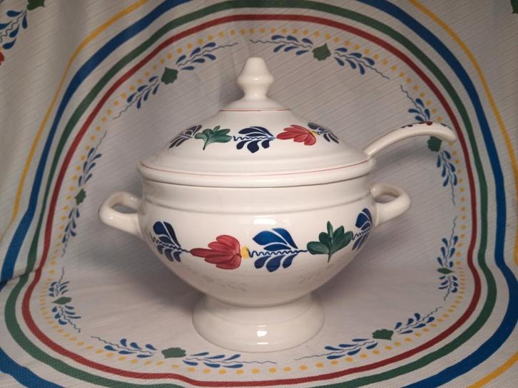 Boerenbont soepterrine met lepel, Huis en Inrichting, Keuken | Servies, Gebruikt, Overige typen, Boerenbont, Aardewerk, Ophalen of Verzenden